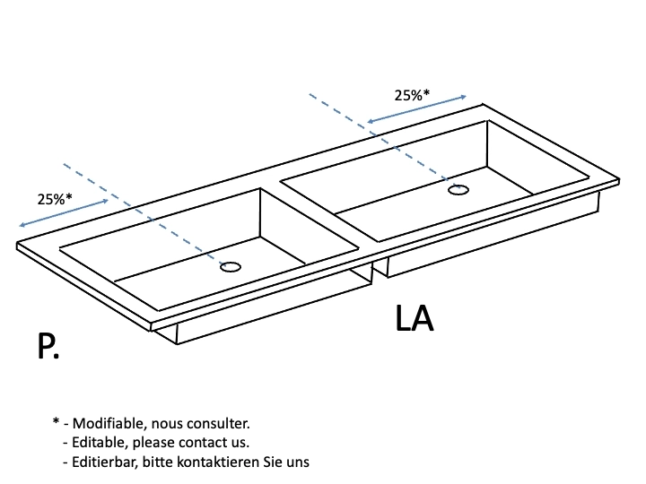 Double Vasque encastrable, sur mesure, en résine LEEDS 50 SF DOUBLE