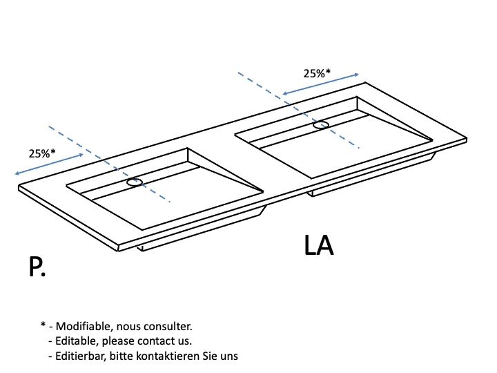 Double vasque à encastrer, design caniveau, Solid-Surface LONDON 50 SF DOUBLE