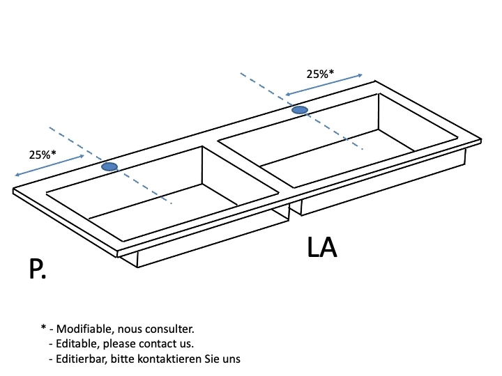 Double Vasque encastrable, sur mesure, en résine LEEDS 50 SF DOUBLE