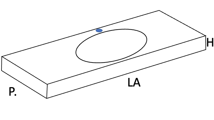 Plan vasque Design, fabrication sur mesure, Largeur 60 à 20 cm x Profondeur 40 à 60 cm, résine minérale ACRYSTONE® SOLID-SURFACE Finition lisse blanc mate, Livraison Offerte et Rapide.