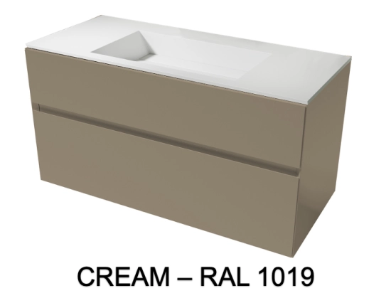 Meuble avec vasque Solid-Surface, finition bois ou couleurs, deux tiroirs à onglet, L.60, 70, 80, 100, 120 et 140 cm, P. 45 cm, Hauteur 55 cm, Stock disponible, LIVRAISON OFFERTE