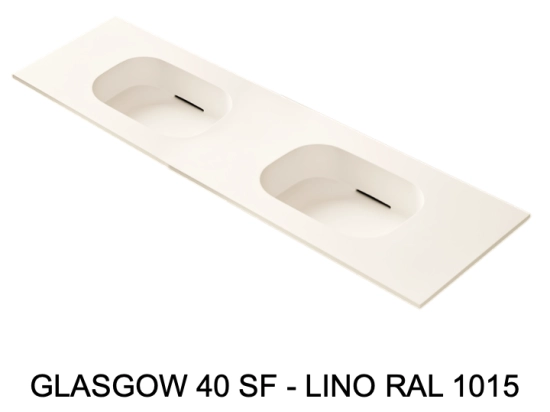 Plan double vasques système d’évacuation discret L 100 à 201 x P 40 à 51 cm, finition lisse mate 10 couleurs, Résine Anti-bactérien Akrytan® teinté dans la masse, Livraison Offerte