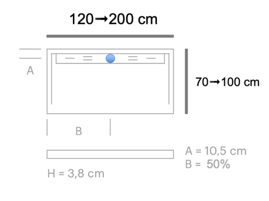 Bac douche italienne design, avec évacuation d'eau dans la largeur, Largeur 120 à 200 x l. 70 à 100 cm, Extra plat, résine minérale anti glissant,  LIVRAISON OFFERT