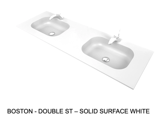 Plan vasque à encastrer, double lavabos intégrés angle arrondi, L. 120 à 200 cm x 40 à 60 cm, résine minérale ACRYSTONE® SOLID SURFACE Finition lisse, Livraison Offerte et Rapide.