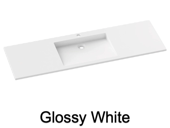 Plan vasque lavabo, sur mesure, Largeur 61 à 200 cm x Profondeur 46 à 80 cm, résine composite de haute qualité, Finition lisse blanc BRILLANT laqué ou mate, Livraison Offerte.