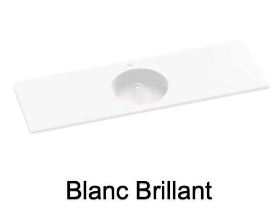 Plan vasque lavabo rond, sur mesure, Largeur 61 à 200 cm x Profondeur 46 à 80 cm, résine composite de haute qualité, Finition lisse blanc BRILLANT laqué ou mate, Livraison Offerte.