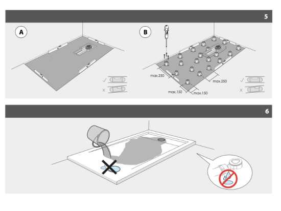 Pour installer un bac à douche extra-plat, préparez un sol lisse et de niveau. Respectez les instructions de mise en place et de scellement du receveur. Réalisez des joints d'étanchéité.