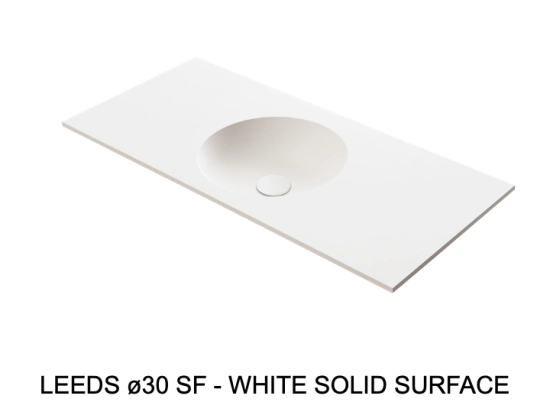 Plan vasque lavabo circulaire ⦰ 30 cm sur mesure Largeur 50 à 201 x P 40 à 51 cm Finition lisse 10 couleurs au choix, Anti bactérien Résine Akrytan® dans la masse Livraison Offerte.