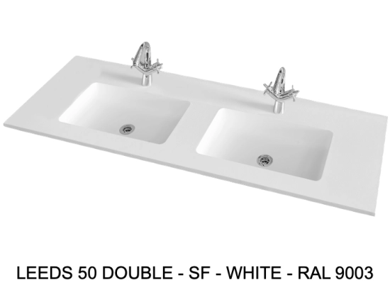 Plan vasque lavabo sur mesure : L 120 à 201 x P 40 à 51 cm, finition lisse mate, 10 couleurs au choix, Anti bactérien, résine Akrytan® teinté dans la masse, Livraison Offerte.