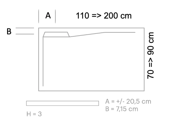 Bac douche italienne design, avec évacuation d'eau en angle, Largeur 110 à 200 x l. 70 à 90 cm, anti glissant, fabrication sur mesure, LIVRAISON OFFERT