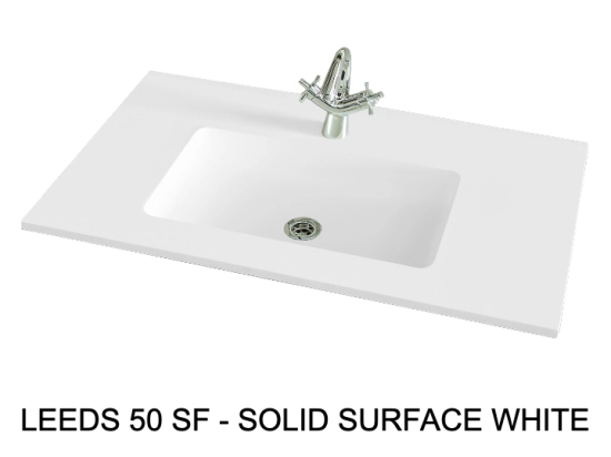 Plan vasque lavabo sur mesure : L 60 à 201 x P 40 à 51 cm, finition lisse mate, Solid-Surface, Anti bactérien, résine Akrytan® Solid teinté dans la masse, Livraison Offerte.