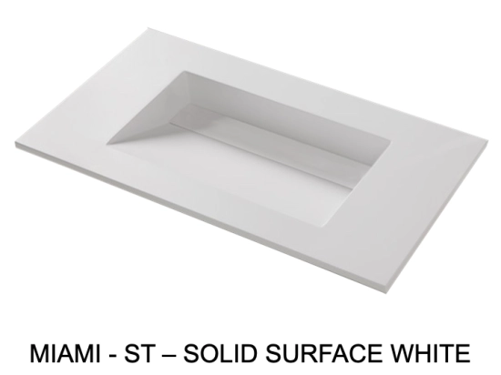 Plan vasque Design, fabrication sur mesure, Largeur 60 à 200 cm x Profondeur 40 à 60 cm, résine minérale ACRYSTONE® SOLID-SURFACE Finition lisse blanc mate, Livraison Offerte et Rapide.