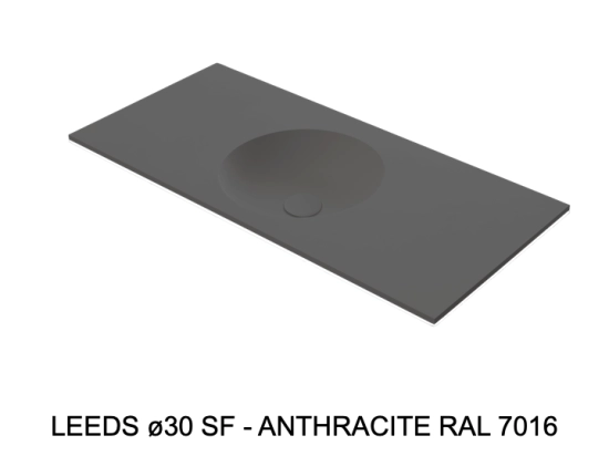 Plan vasque lavabo circulaire ⦰ 30 cm sur mesure Largeur 50 à 201 x P 40 à 51 cm Finition lisse 10 couleurs au choix, Anti bactérien Résine Akrytan® dans la masse Livraison Offerte.
