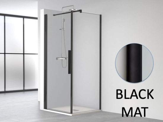 Paroi de douche fixe, avec porte en angle, LIVRAISON RAPIDE, Largeur 67 à 103 cm, Retour de 70 à 100 cm, Hauteur 195 cm, traitement anti calcaire, Garantie 5 ans, Livraison offerte