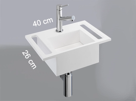 Lave-mains pour toilettes, avec porte serviette, suspendu et compacte, résine Solid-Surface BENESTONE ®, Largeur 40 cm, Profondeur 26 cm, Hauteur 11 cm, Livraison 5-7 jours OFFERTE