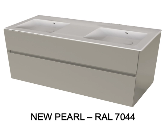 Meuble avec vasque Solid-Surface, finition bois ou couleurs, deux tiroirs à onglet, Largeur 120 et 140 cm, P. 45 cm, Hauteur 56 cm, Stock disponible, LIVRAISON OFFERTE