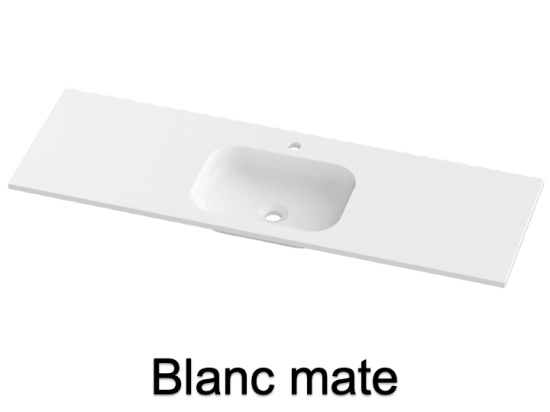 Plan vasque lavabo, sur mesure, Largeur 70 à 200 cm x Profondeur 40 à 80 cm, résine composite de haute qualité, Finition lisse blanc BRILLANT laqué ou mate, Livraison Offerte.