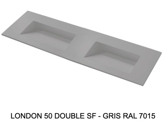 Plan vasque double lavabo, sur mesure : L 120 à 201 x P 40 à 51 cm, finition lisse, 10 couleurs au choix, Anti bactérien, résine Akrytan® teinté dans la masse, Livraison Offerte.
