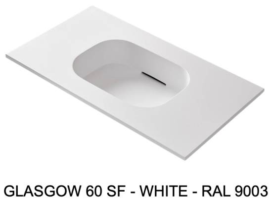 Plan vasque système d’évacuation discret L 40 à 201 x P 40 à 51 cm, finition lisse mate, 10 couleurs, Anti bactérien, résine Akrytan® teinté dans la masse, Livraison Offerte.