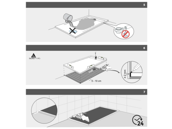 Pour installer un bac à douche extra-plat, préparez un sol lisse et de niveau. Respectez les instructions de mise en place et de scellement du receveur. Réalisez des joints d'étanchéité.