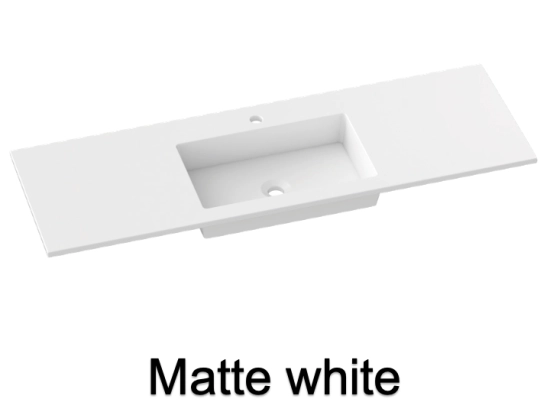 Plan vasque lavabo, sur mesure, Largeur 70 à 200 cm x Profondeur 40 à 80 cm, résine composite de haute qualité, Finition lisse blanc BRILLANT laqué ou mate, Livraison Offerte.