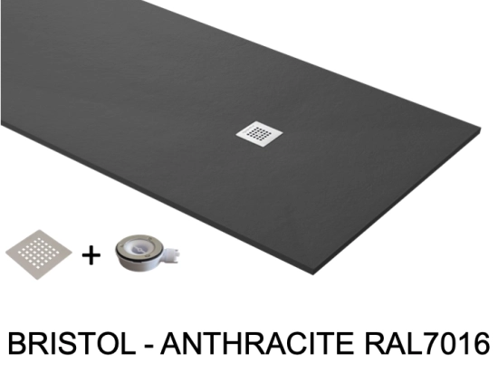 Receveur de douche, sur mesure : Largeur 100 à 210 cm x l. 70 à 110 cm. Bac à douche en résine Akrytan® anti glissant, finition ardoise, 10 couleurs, Livraison offerte et rapide