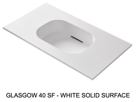 Plan vasque système d’évacuation discret L 50 à 201 x P 40 à 51 cm, Solid-Surface finition lisse mate, Anti bactérien, résine Akrytan®SOLID teinté dans la masse, Livraison Offerte.