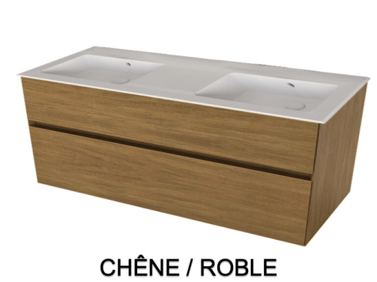 Meuble avec vasque Solid-Surface, finition bois ou couleurs, deux tiroirs à onglet, Largeur 120 et 140 cm, P. 45 cm, Hauteur 56 cm, Stock disponible, LIVRAISON OFFERTE