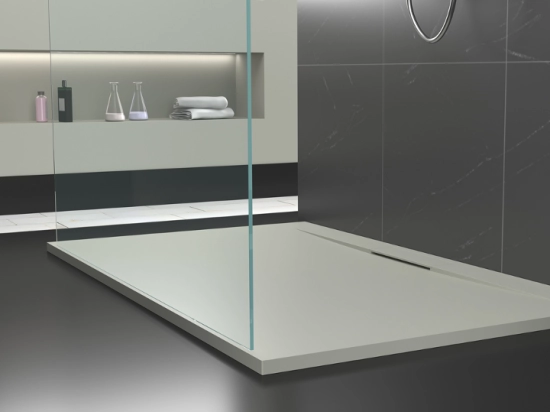 Receveur de douche caniveau, LIVRAISON RAPIDE EN 7-8 JOURS -  Extra plat, Largeur 100 à 200 cm x 70 à 90 cm, couleurs aux choix, Résine anti glissant PN24, finition ardoise