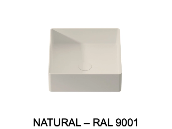 Vasque lavabo design carré, à poser, Couleur blanc mat, Finition lisse, Solid-Surface, Taille : 36 x 36 x 10,5 cm - Stock disponible ! LIVRAISON OFFERTE
