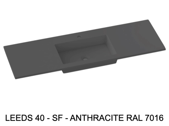 Plan vasque lavabo sur mesure : L 50 à 201 x P 30 à 51 cm, finition lisse mate, 10 couleurs au choix, Anti bactérien, résine Akrytan® teinté dans la masse, Livraison Offerte.