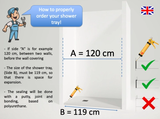 Ordering the ideal shower tray requires some thought. Measure the space and choose the right size. Don't hesitate to choose made-to-measure for the perfect fit-out.