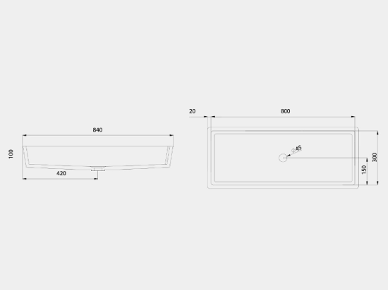 Plan vasque lavabo de 80 cm, sur mesure, Largeur 100 à 200 cm x Profondeur 46 à 80 cm, résine composite de haute qualité, Finition lisse blanc BRILLANT laqué, Livraison Offerte.