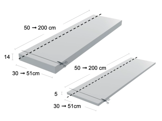 Plan de toilette suspendu, pour vasque à poser, L 50 à 201 x P 30 à 51 cm, finition lisse mate, 10 couleurs au choix, Anti bactérien, résine Akrytan®, Livraison Offerte.