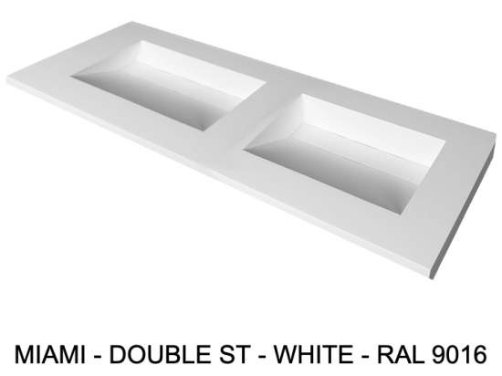 Plan vasque Design, fabrication sur mesure, Largeur 120 à 200 cm x Profondeur 40 à 60 cm, résine minérale ACRYSTONE® SOLID-SURFACE Finition lisse blanc mate, Livraison Offerte et Rapide.