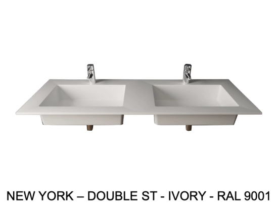 Plan double vasque bassin Design 60 cm, sur mesure, L. 150 à 200 cm x P. 40 à 60 cm, résine minérale ACRYSTONE® SOLID-SURFACE Finition lisse, Livraison Offerte et Rapide.