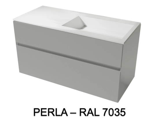Meuble avec vasque Solid-Surface, finition bois ou couleurs, deux tiroirs à onglet, Largeur 100, 120 et 140 cm, P. 45 cm, Hauteur 56 cm, Stock disponible, LIVRAISON OFFERTE