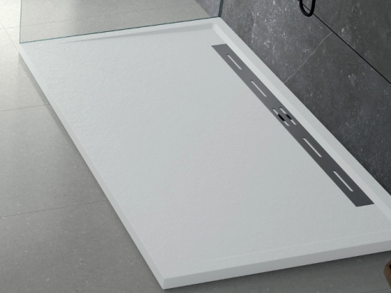 Bac douche italienne design, avec évacuation d'eau dans la largeur, Largeur 120 à 200 x l. 70 à 100 cm, Extra plat, résine minérale anti glissant,  LIVRAISON OFFERT