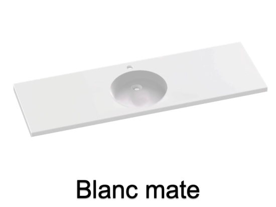 Plan vasque lavabo rond, sur mesure, Largeur 61 à 200 cm x Profondeur 46 à 80 cm, résine composite de haute qualité, Finition lisse blanc BRILLANT laqué ou mate, Livraison Offerte.