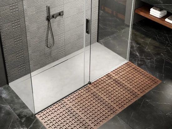 Receveur de douche caniveau Extra plat, Largeur 100 à 200 cm x 75 à 100 cm, dix couleurs aux choix, Résine anti glissant PN22, finition ardoise, LIVRAISON OFFERTE et rapide