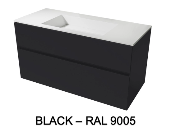 Meuble avec vasque Solid-Surface, finition bois ou couleurs, deux tiroirs à onglet, L.60, 70, 80, 100, 120 et 140 cm, P. 45 cm, Hauteur 55 cm, Stock disponible, LIVRAISON OFFERTE