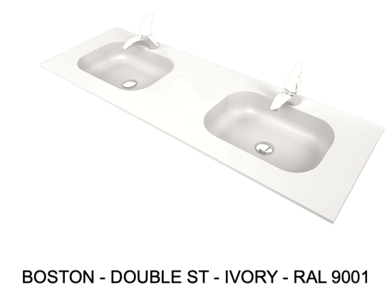 Plan vasque à encastrer, double lavabos intégrés angle arrondi, L. 120 à 200 cm x 40 à 60 cm, résine minérale ACRYSTONE® SOLID SURFACE Finition lisse, Livraison Offerte et Rapide.