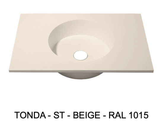 Plan vasque à encastrer, bassin circulaire ⦰ 38 cm, sur mesure, L. 60 à 200 cm x Profondeur 50 à 60 cm, résine minérale de couleurs, Finition lisse mate, Livraison Offerte et Rapide.
