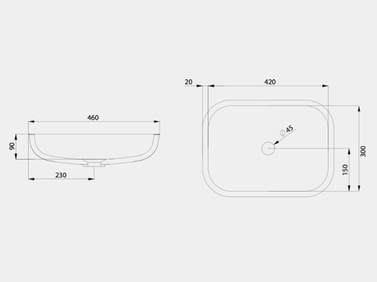 Plan vasque lavabo, sur mesure, Largeur 60 à 200 cm x Profondeur 46 à 80 cm, résine composite de haute qualité, Finition lisse blanc BRILLANT laqué, Livraison Offerte.
