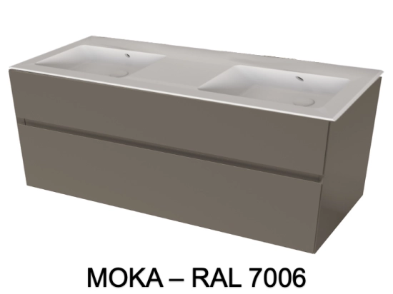 Meuble avec vasque Solid-Surface, finition bois ou couleurs, deux tiroirs à onglet, Largeur 120 et 140 cm, P. 45 cm, Hauteur 56 cm, Stock disponible, LIVRAISON OFFERTE