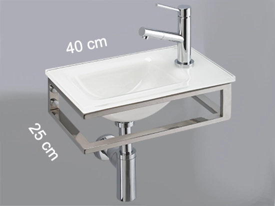 Lave-mains pour toilettes, suspendu et compacte, en céramique blanche, Largeur 30 cm, Profondeur 18 cm, Hauteur 11 cm, Livraison 5-7 jours OFFERTE.