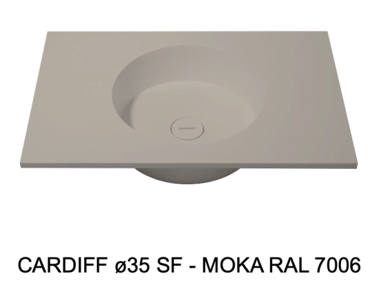Plan vasque lavabo circulaire ⦰ 35 cm sur mesure Largeur 61 à 201 x P 46 à 51 cm Finition lisse 10 couleurs au choix, Anti bactérien Résine Akrytan® dans la masse Livraison Offerte.