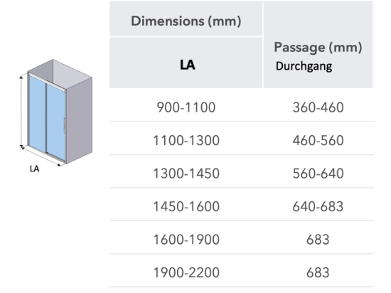 Paroi de douche coulissante, L. 90 à 220 cm, Hauteur 150 à 220 cm, fabrication sur mesure, verre de sécurité et traité anti-calcaire, garantie 5 ans, LIVRAISON OFFERTE