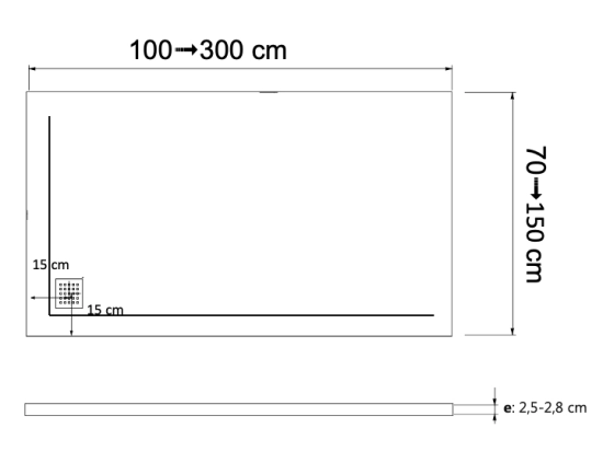 Receveur de douche, sur mesure : Largeur 100 à 210 cm x l. 70 à 110 cm. Bac à douche en résine Akrytan® anti glissant, finition ardoise, 10 couleurs, Livraison offerte et rapide