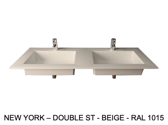 Plan double vasque bassin Design 60 cm, sur mesure, L. 150 à 200 cm x P. 40 à 60 cm, résine minérale ACRYSTONE® SOLID-SURFACE Finition lisse, Livraison Offerte et Rapide.